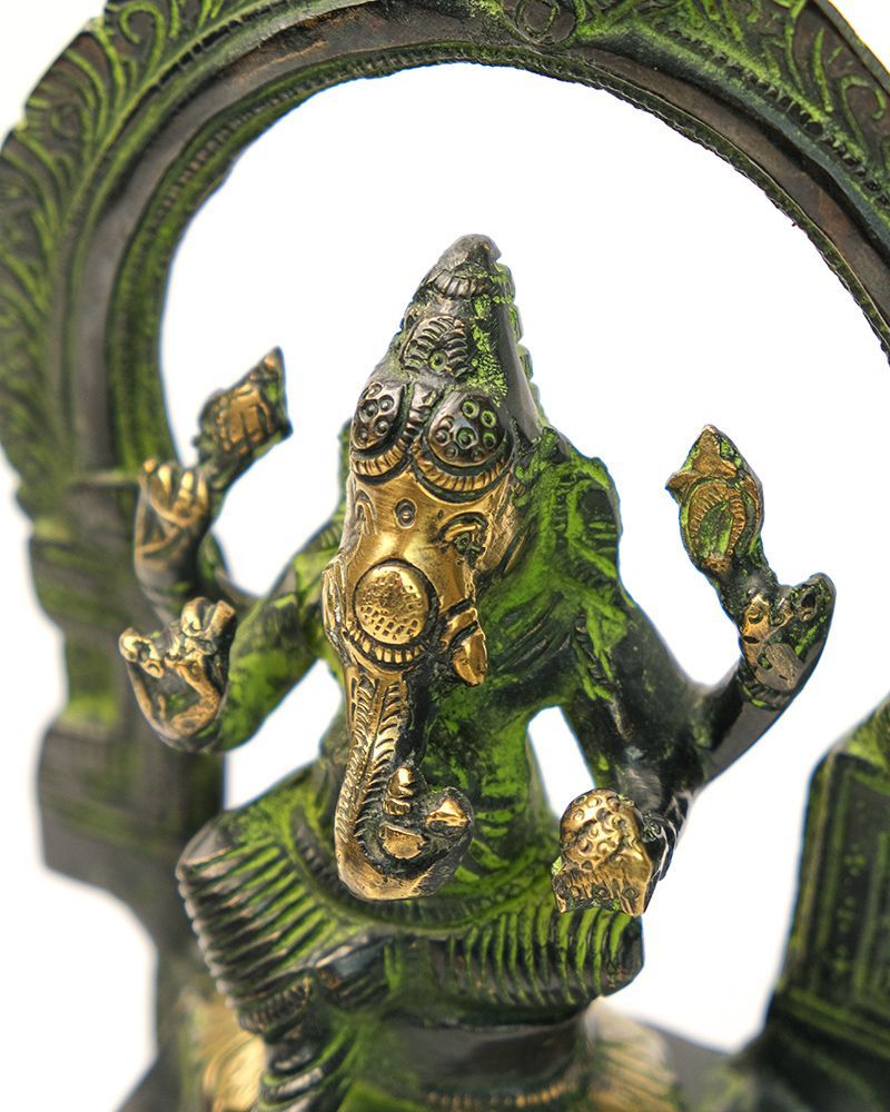 Статуя Ганеша на троне с аркой (18 см) бронза