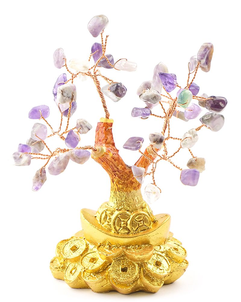 Денежное дерево каменное (Аметист) на золотом слитке