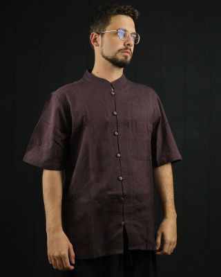Рубашка "Plain" (короткий рукав) L коричневая